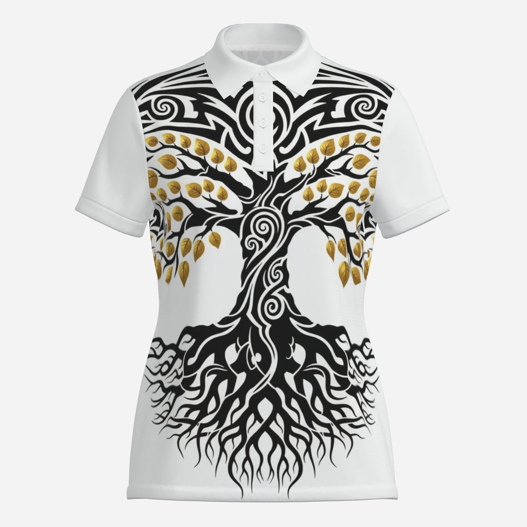 QuinZen Abstract:  "Gilded Roots" Women’s Polo Apparel