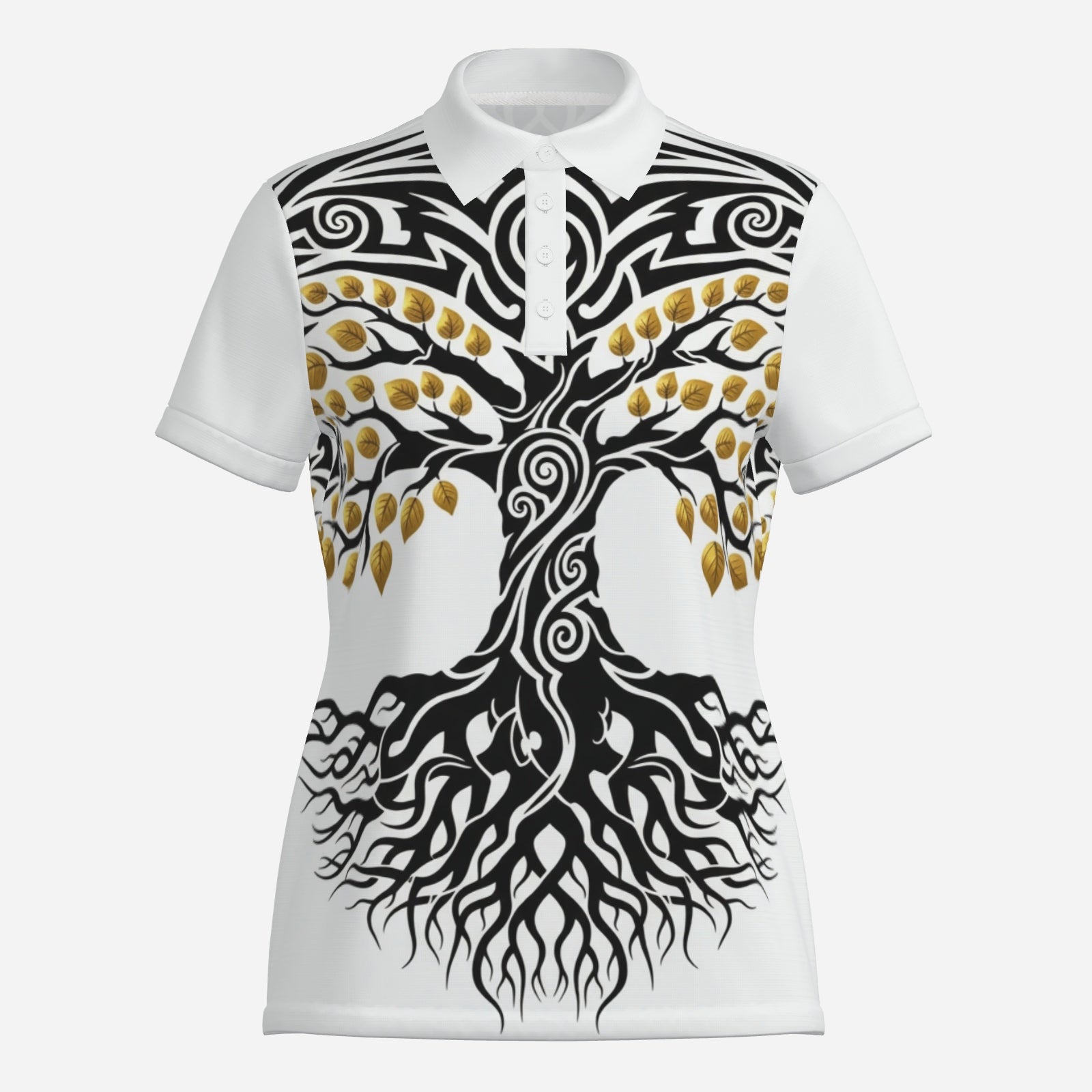 QuinZen Abstract:  "Gilded Roots" Women’s Polo