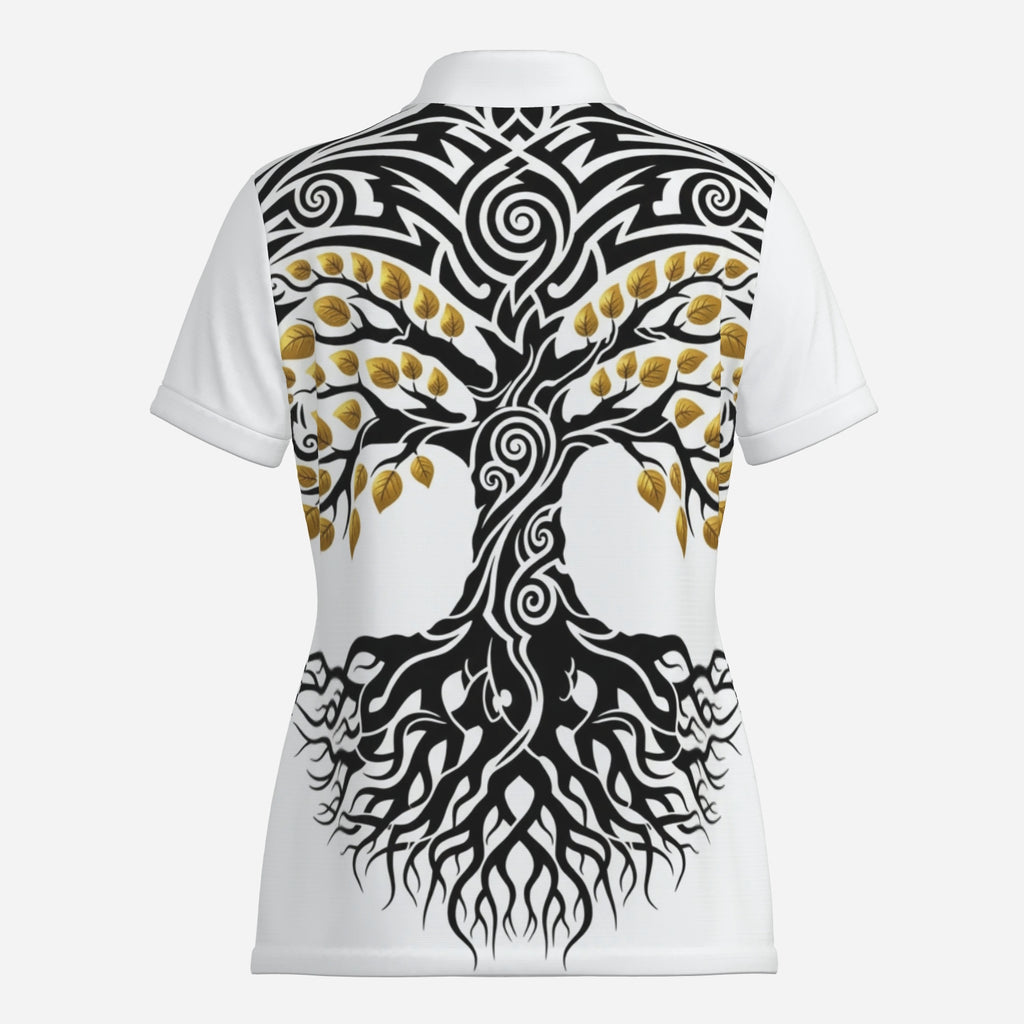 QuinZen Abstract:  "Gilded Roots" Women’s Polo Apparel