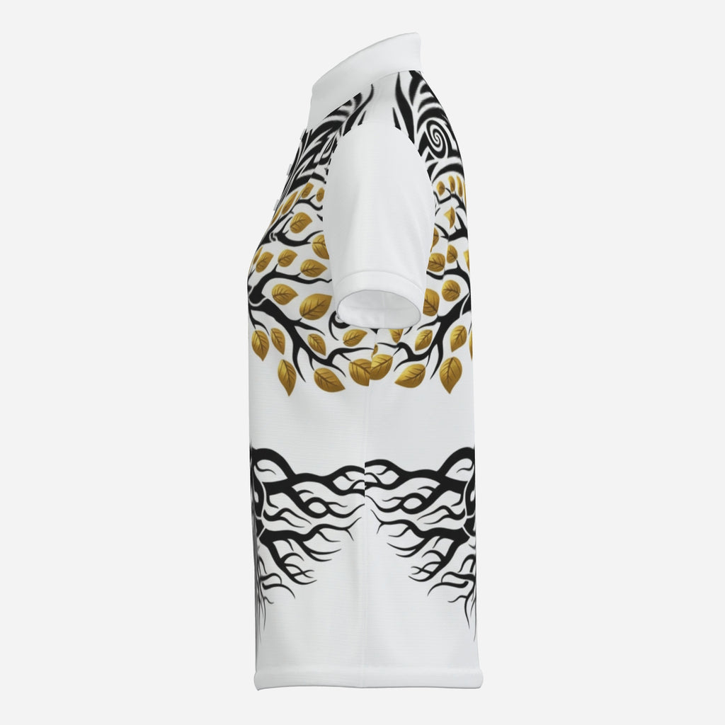 QuinZen Abstract:  "Gilded Roots" Women’s Polo Apparel