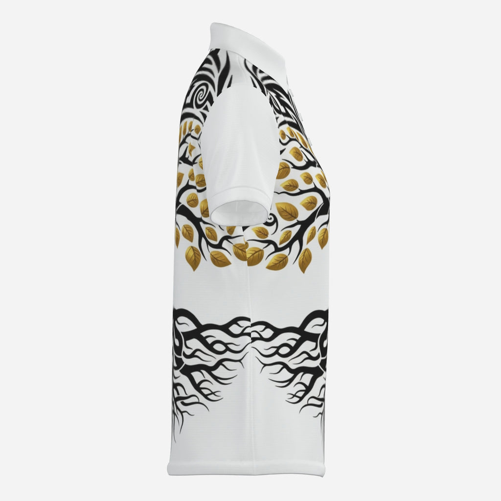 QuinZen Abstract:  "Gilded Roots" Women’s Polo Apparel