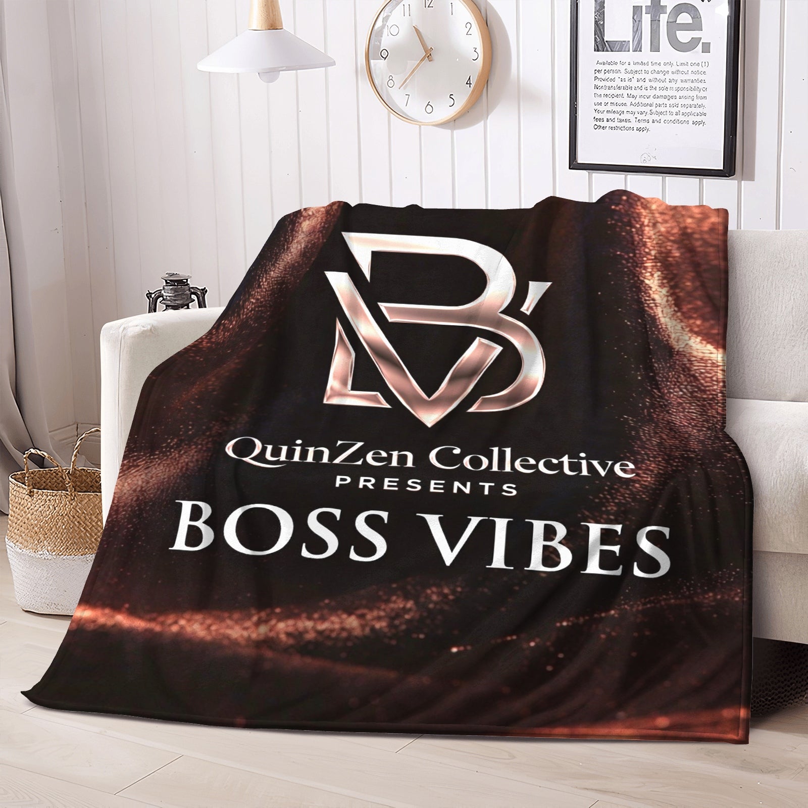 QuinZen Collective Presents:  BOSS Vibes “Monogram Ember” Fleece Blanket