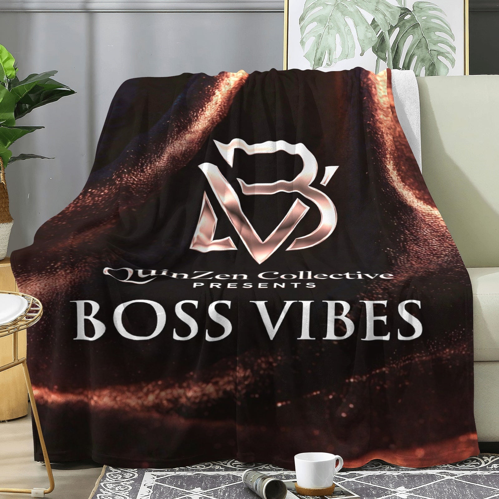 QuinZen Collective Presents:  BOSS Vibes “Monogram Ember” Fleece Blanket