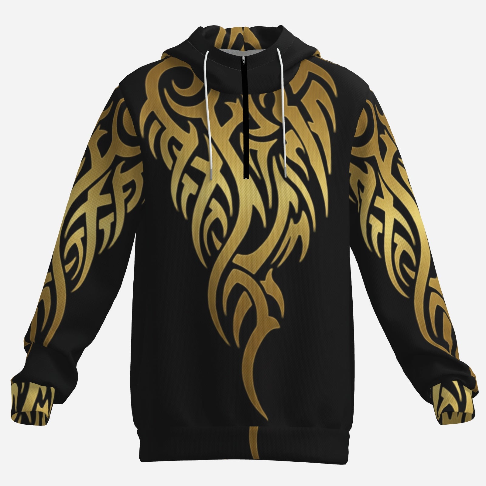 Gold Phoenix Tribal Hoodie (All-Over Print) – Black & Gold Statement Streetwear
