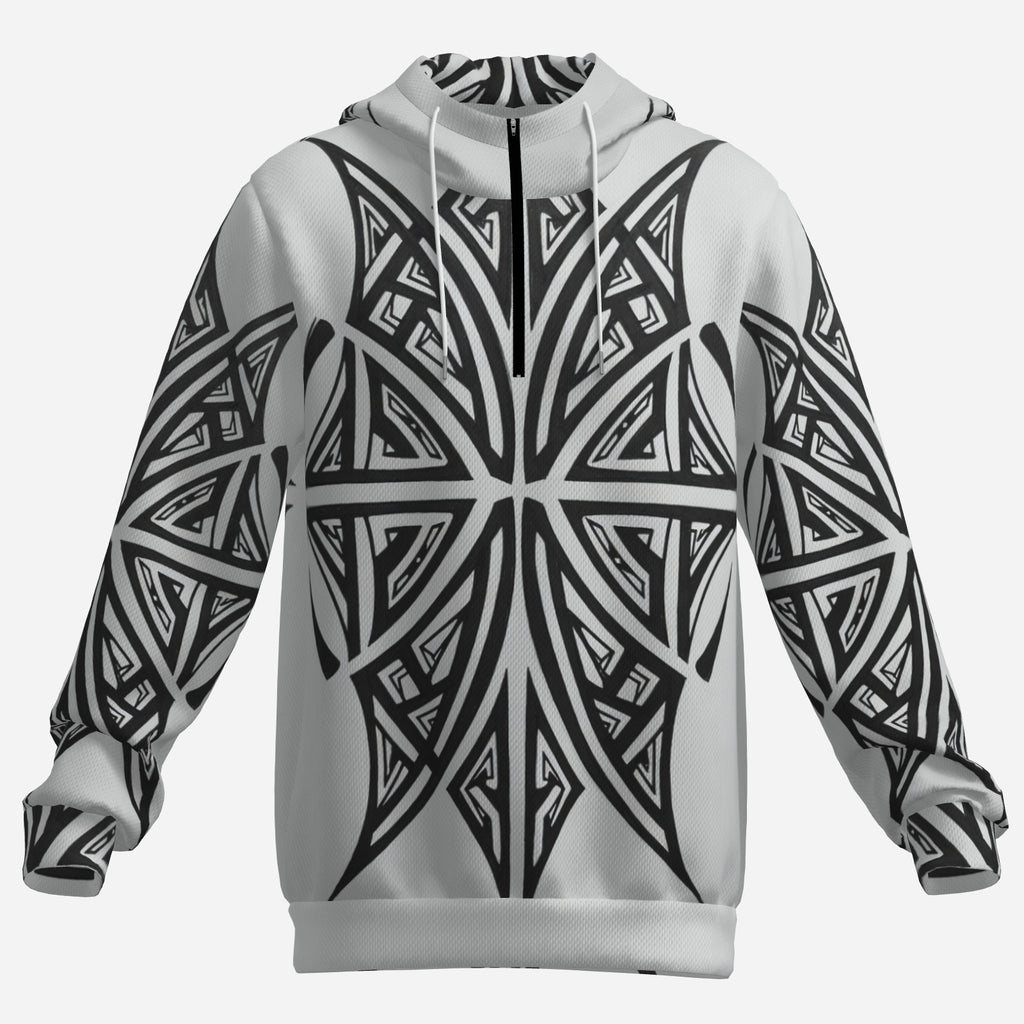 Monochrome Compass Star Hoodie – Black & White Geometric Statement Hoodie