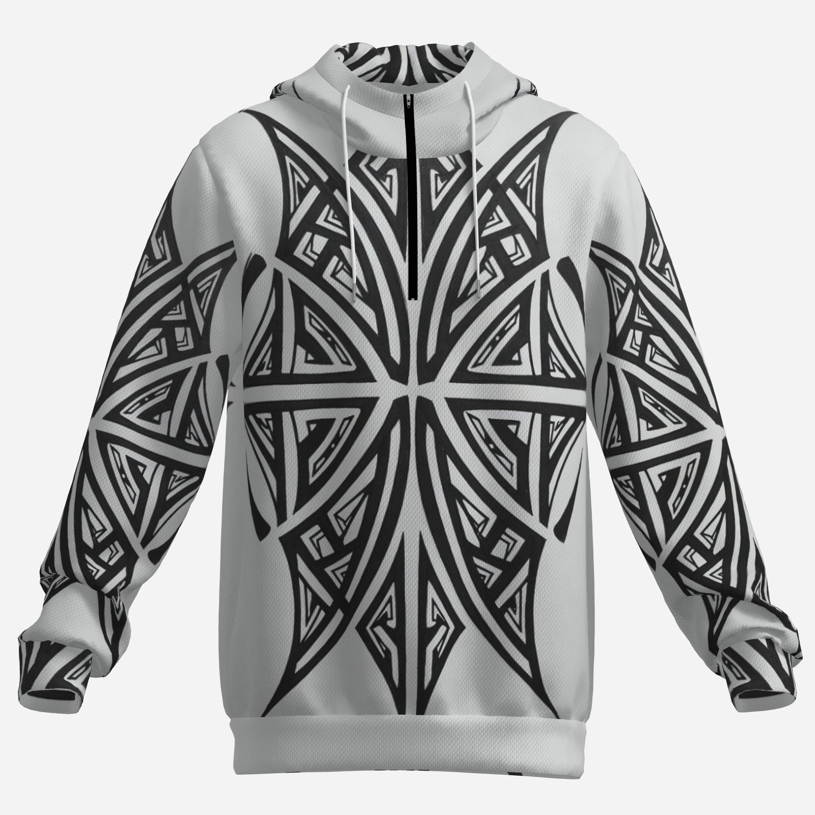 Monochrome Compass Star Hoodie (All-Over Print) – Black & White Geometric Statement Hoodie