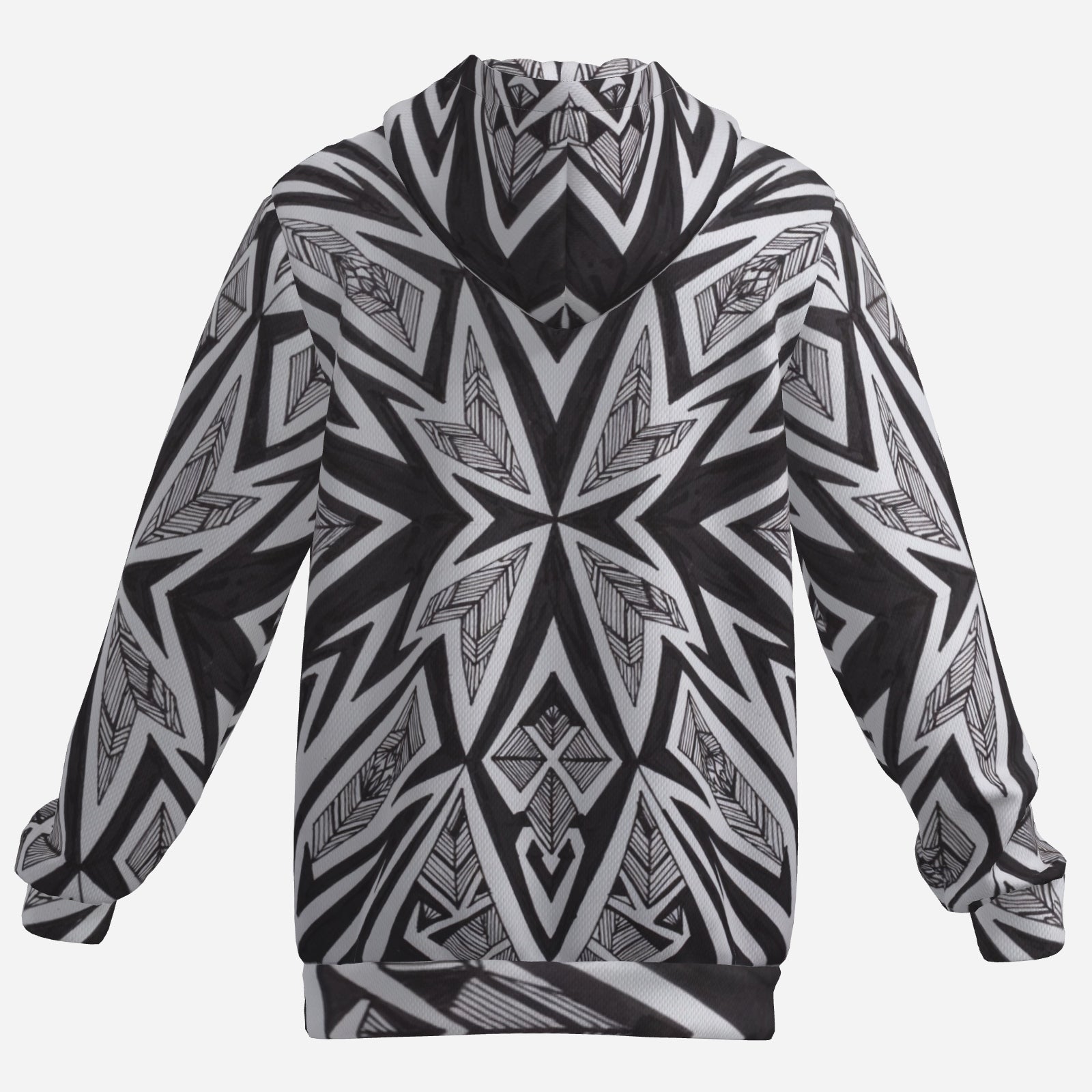 Midnight Starburst Hoodie – Black & White Tribal Geometric Streetwear