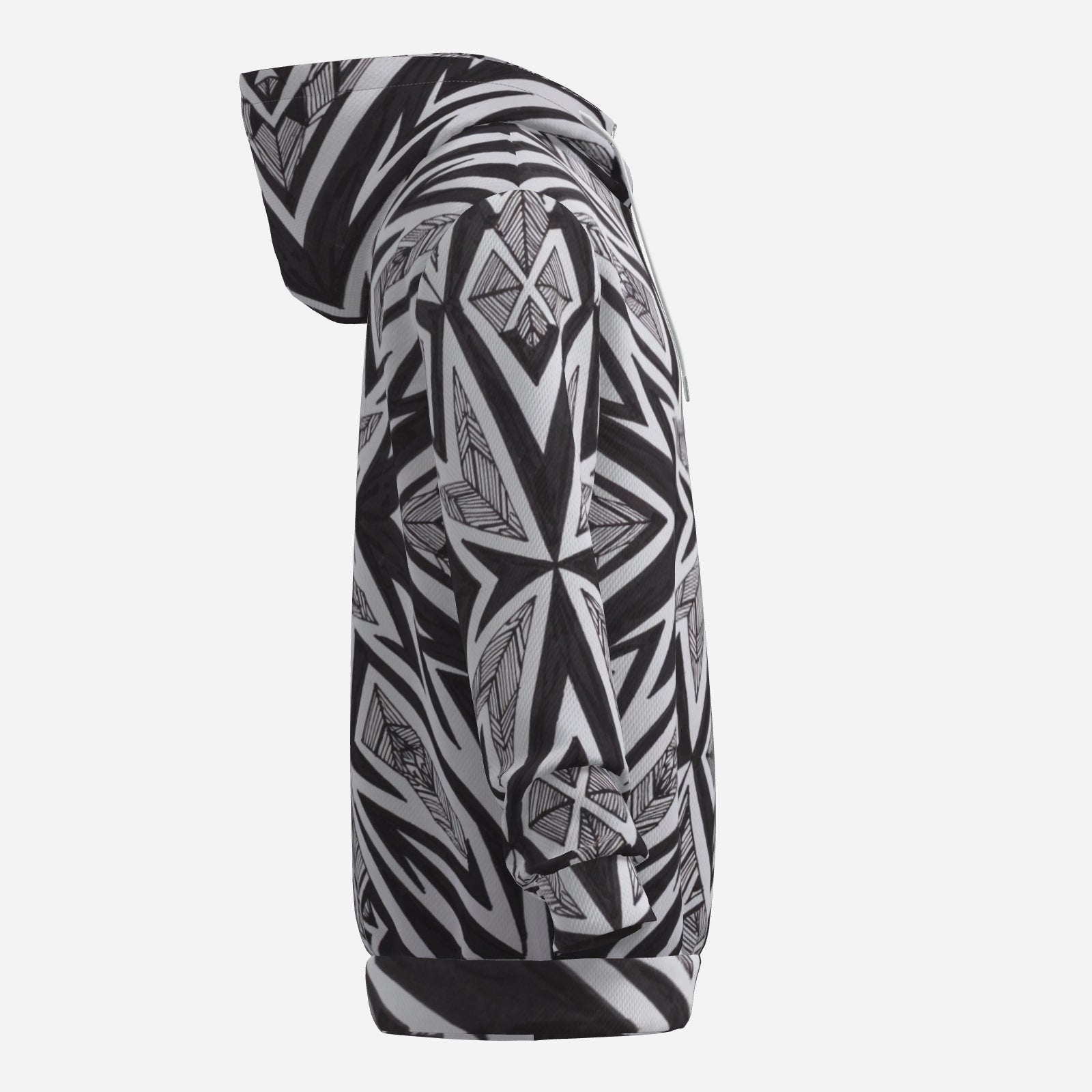 Midnight Starburst Hoodie – Black & White Tribal Geometric Streetwear