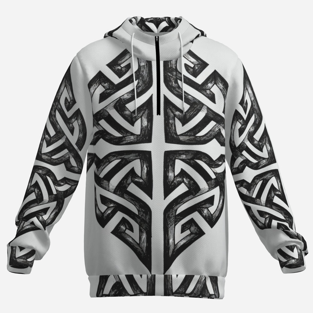 Celtic Cross Hoodie – Black & White Knotwork Statement Hoodie