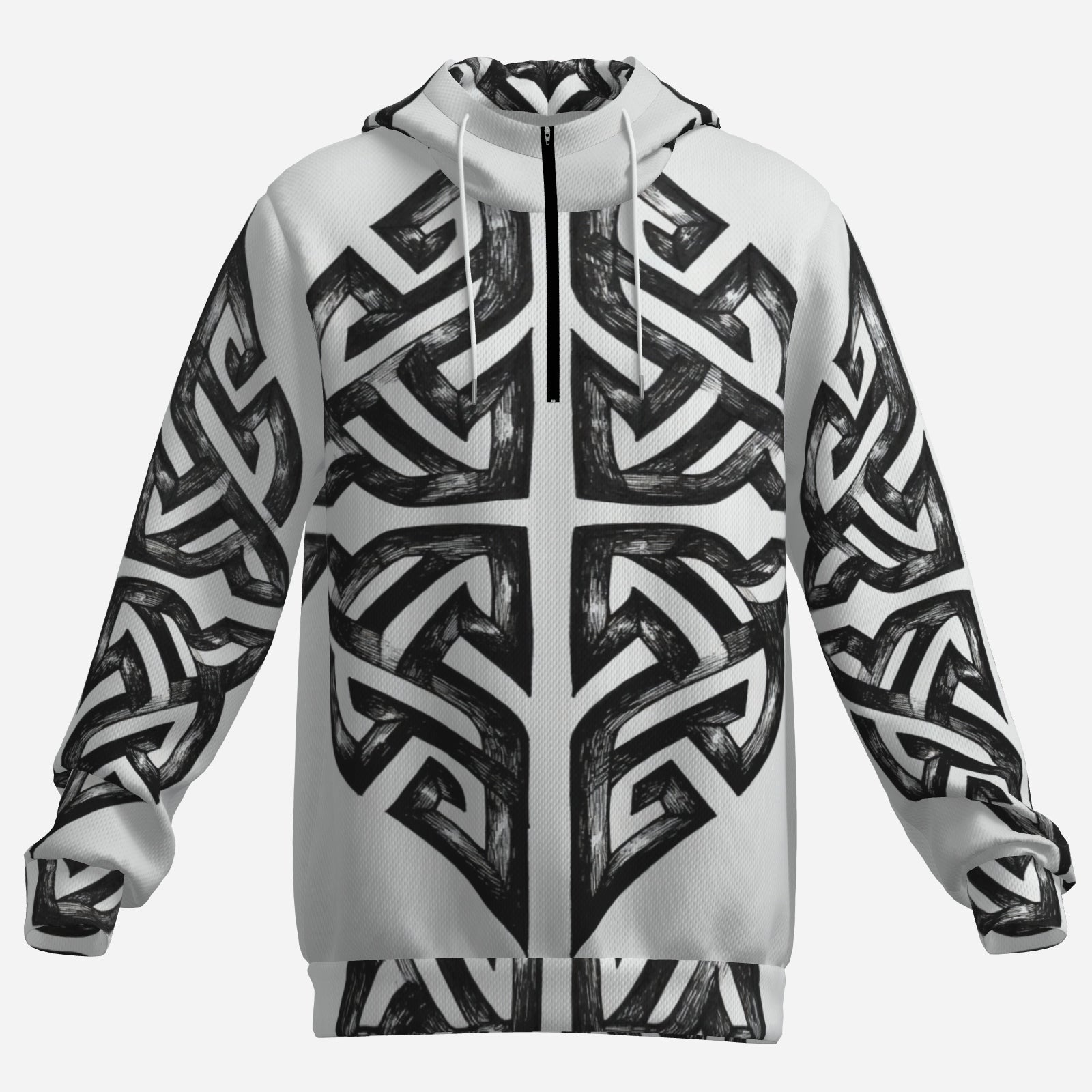 Celtic Cross Hoodie – Black & White Knotwork Statement Hoodie