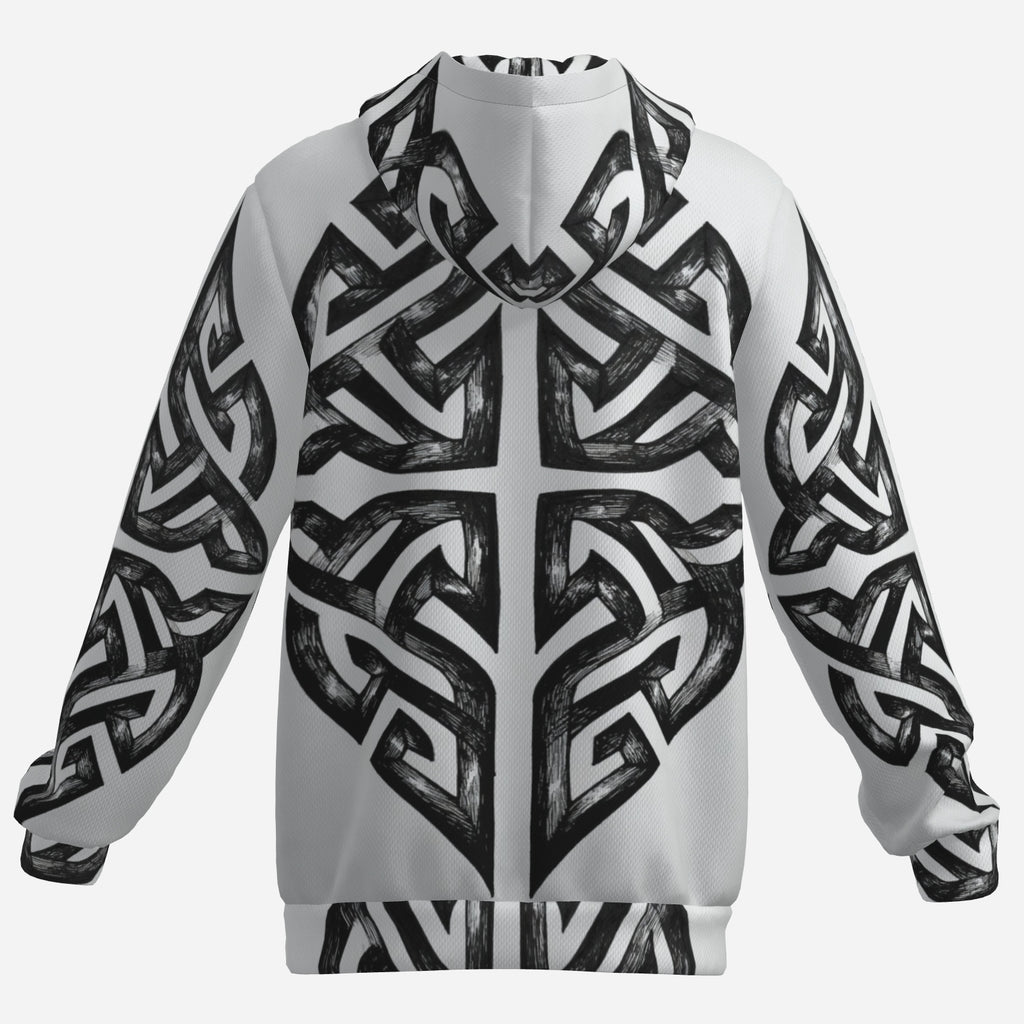 Celtic Cross Hoodie – Black & White Knotwork Statement Hoodie