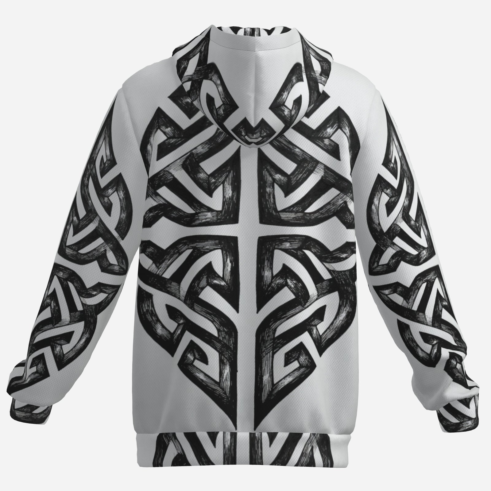 Celtic Cross Hoodie – Black & White Knotwork Statement Hoodie