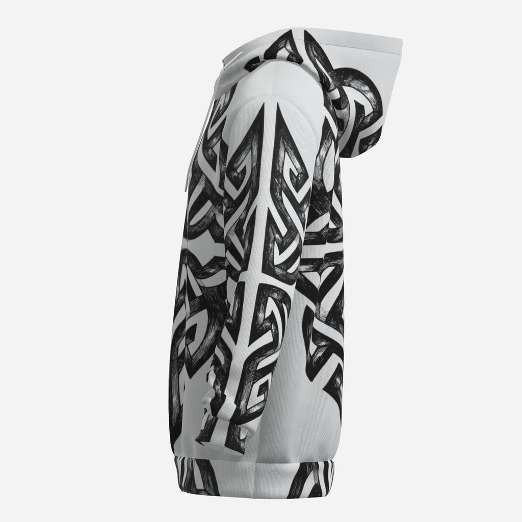 Celtic Cross Hoodie – Black & White Knotwork Statement Hoodie