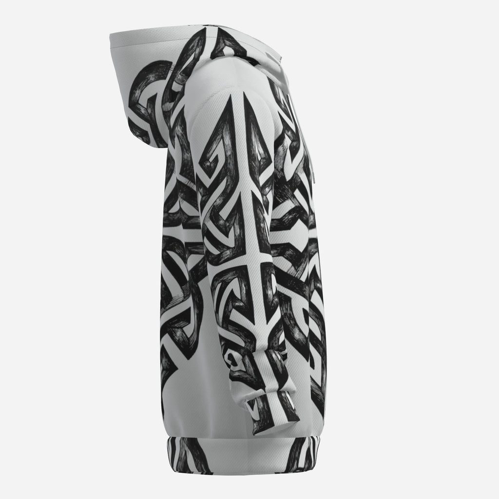 Celtic Cross Hoodie – Black & White Knotwork Statement Hoodie