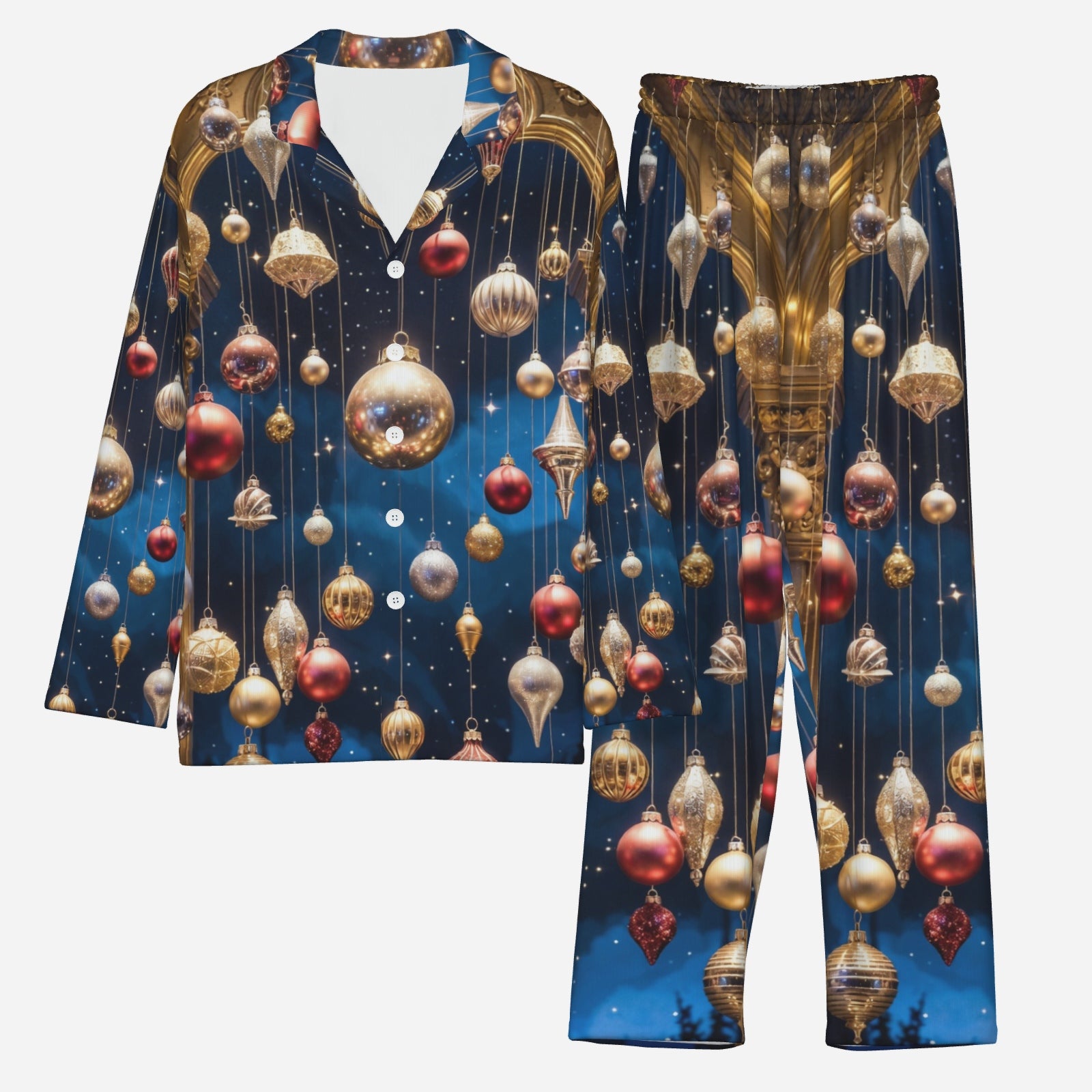 Midnight Ornament Pajama Set – Holiday Glam Button-Top & Lounge Pants
