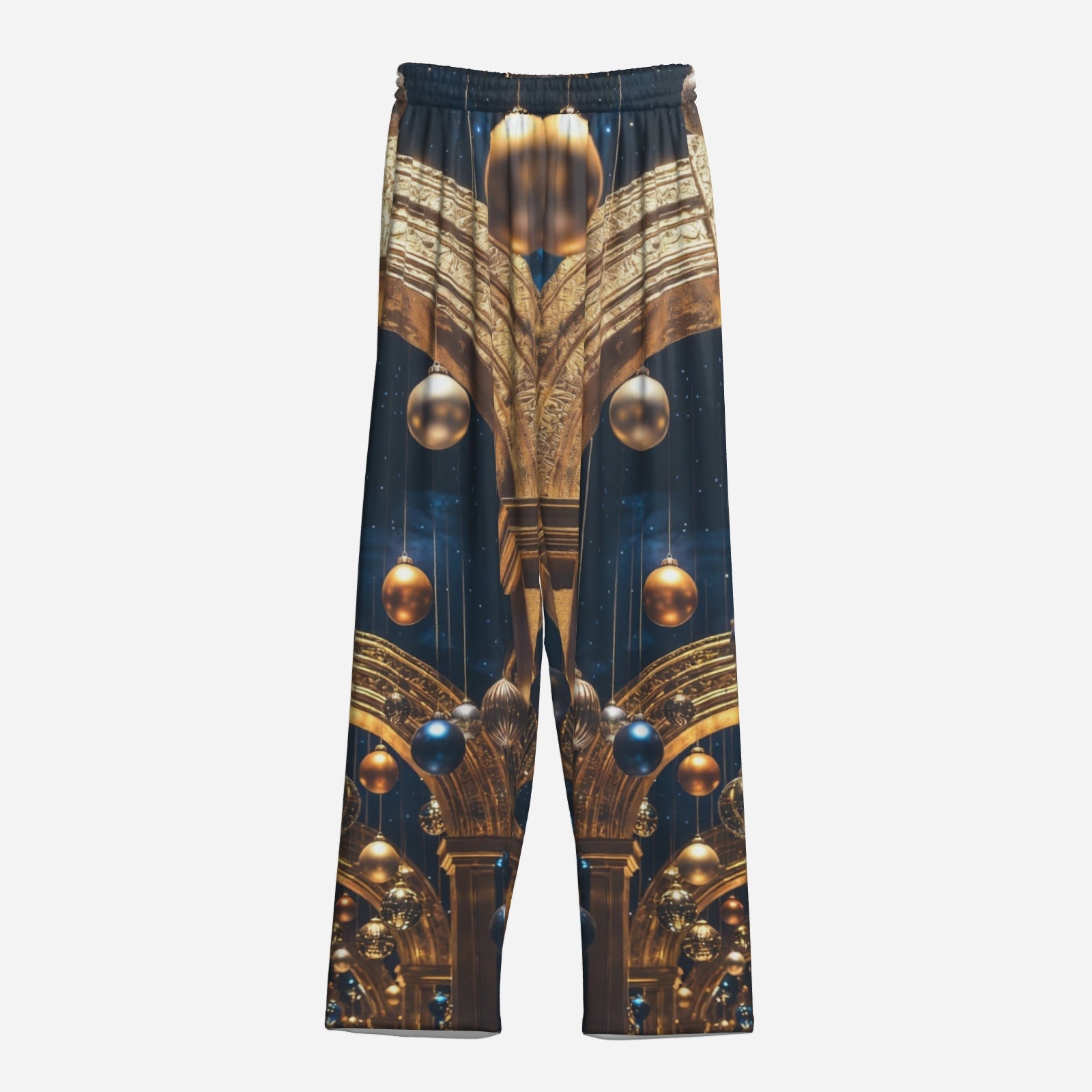 Gilded Arch Pajama Set – Luxury Holiday Button-Top & Lounge Pants (Navy & Gold)