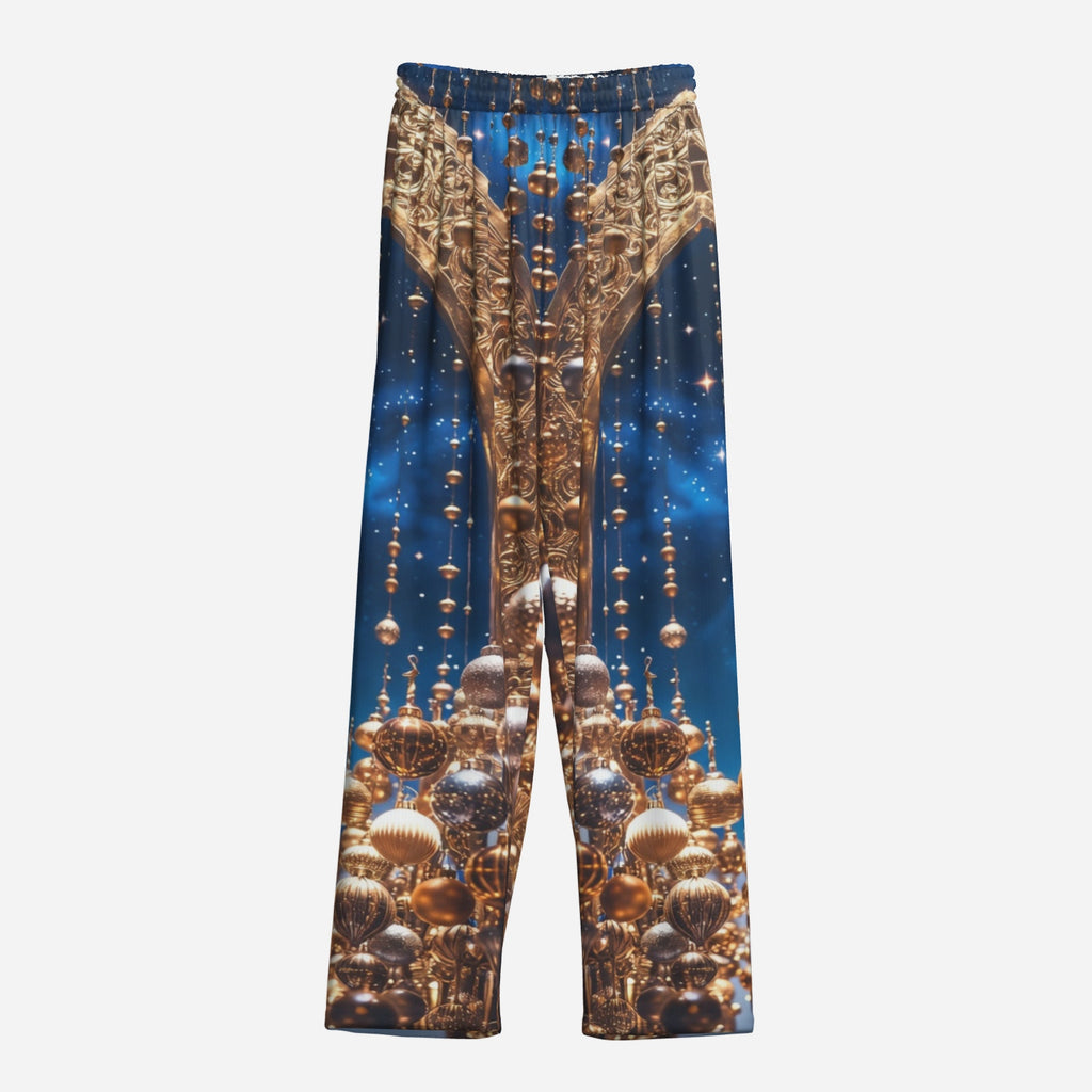Celestial Gold Pajama Set – Holiday Luxe Button-Top & Lounge Pants (Blue & Gold)