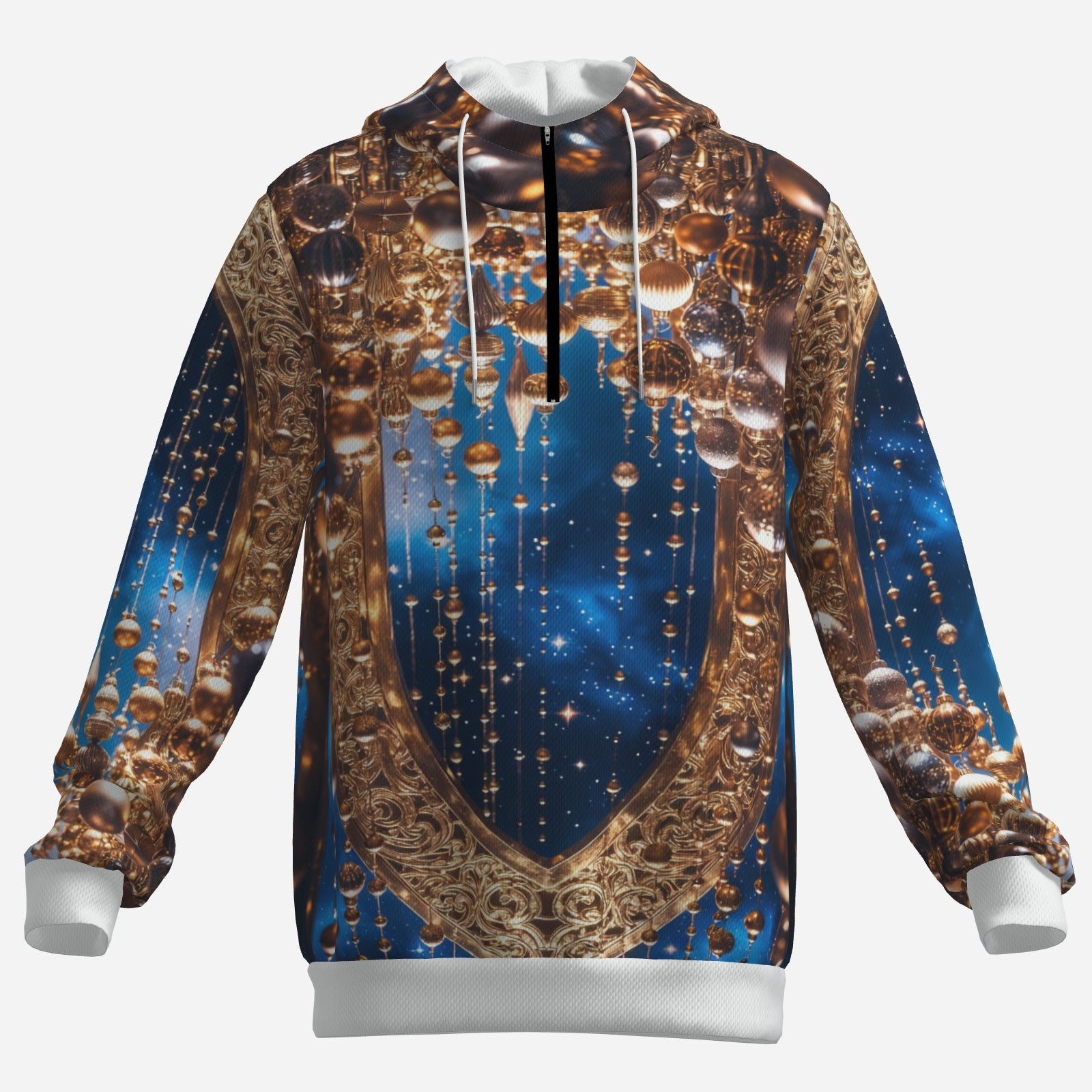 Gilded Arch Ornament Hoodie – Holiday Luxe Statement Hoodie (Navy & Gold)