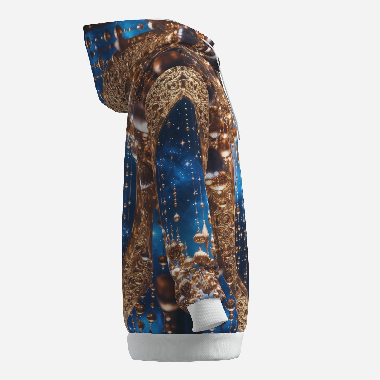 Gilded Arch Ornament Hoodie – Holiday Luxe Statement Hoodie (Navy & Gold)