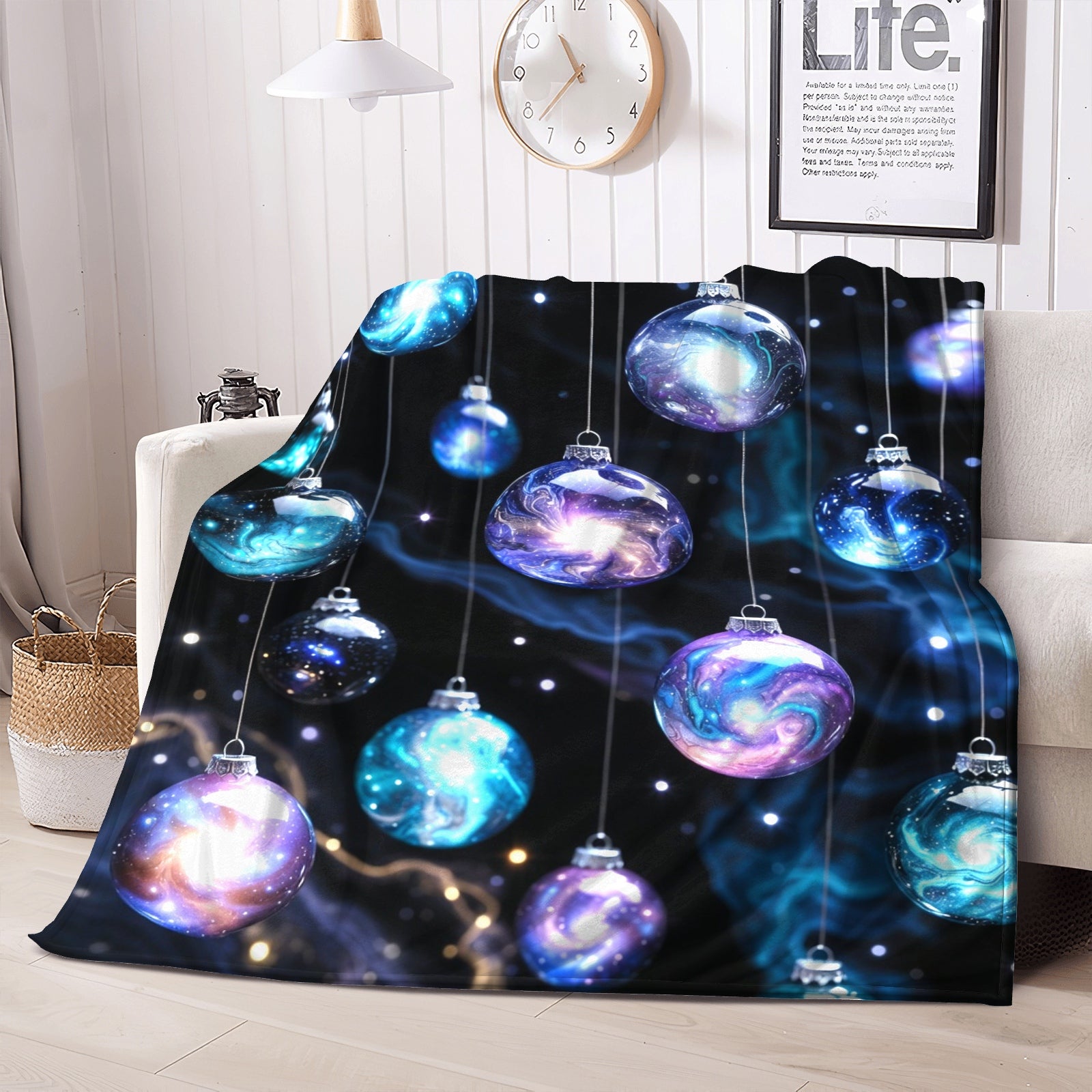 Nebula Ornament Throw Blanket – Holiday Glam Celestial Winter Decor (Midnight Sky)