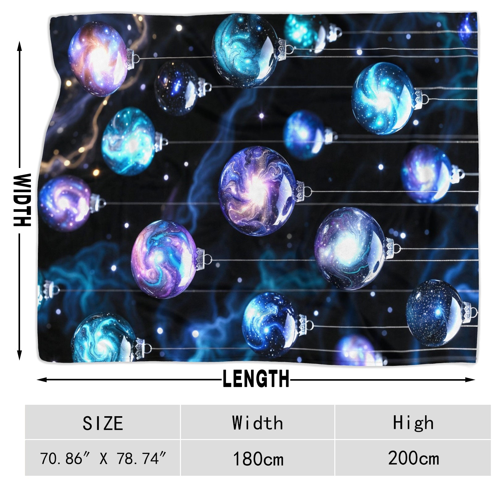 Nebula Ornament Throw Blanket – Holiday Glam Celestial Winter Decor (Midnight Sky)