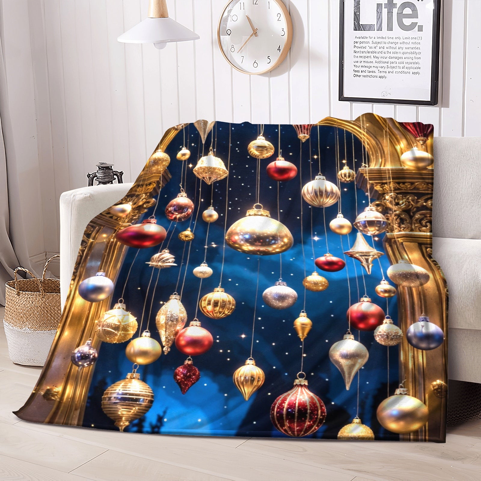 Grand Ornament Arch Throw Blanket – Luxury Holiday Ornament Decor (Blue & Gold)