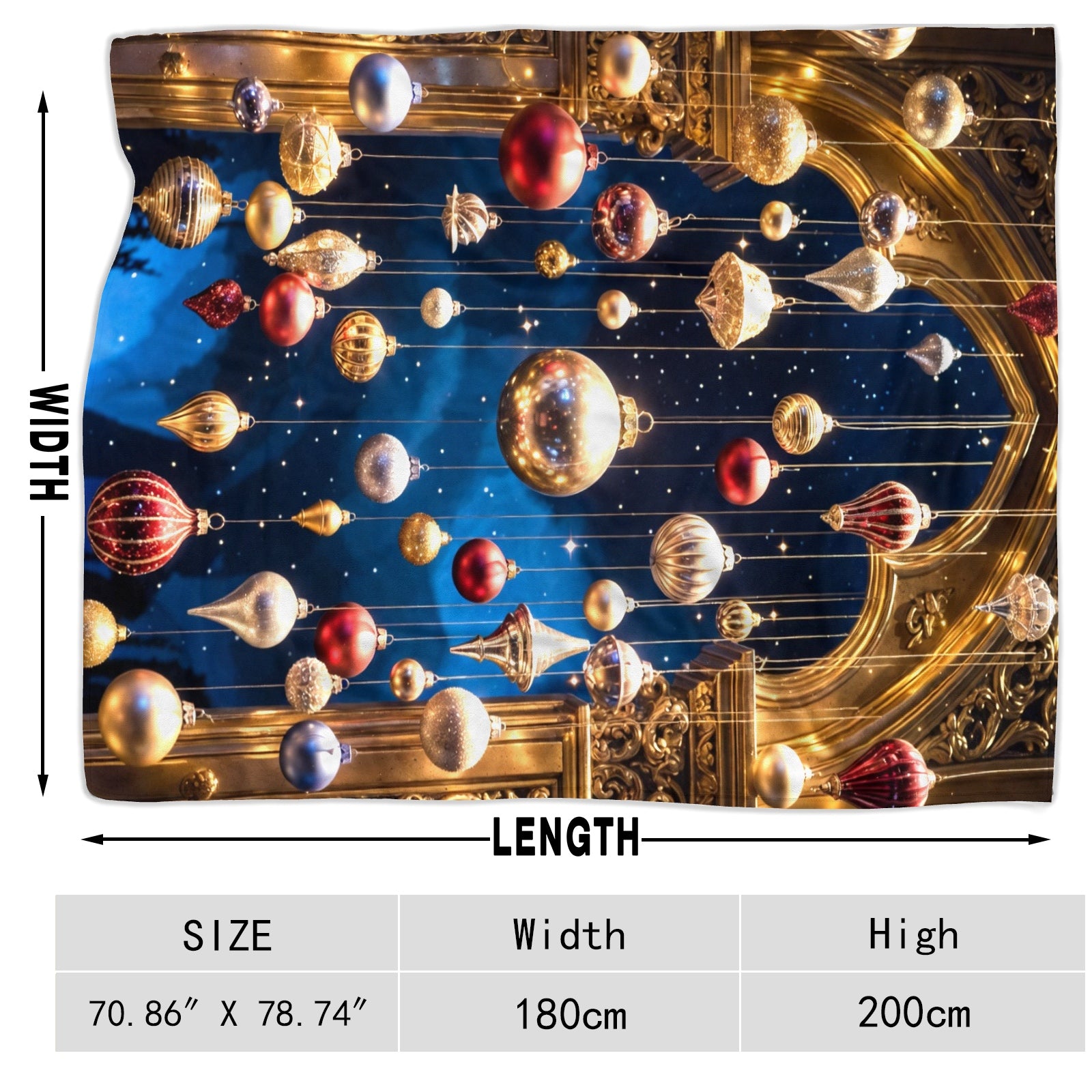 Grand Ornament Arch Throw Blanket – Luxury Holiday Ornament Decor (Blue & Gold)