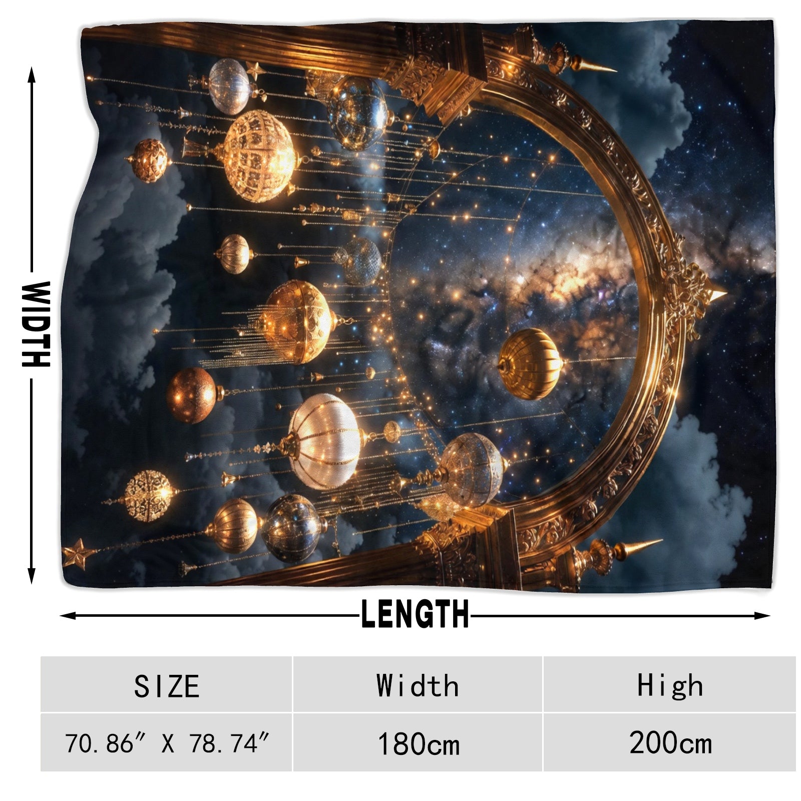 Midnight Lantern Luxe Throw Blanket – Holiday Glam Night Sky Decor (Gold & Midnight Blue)