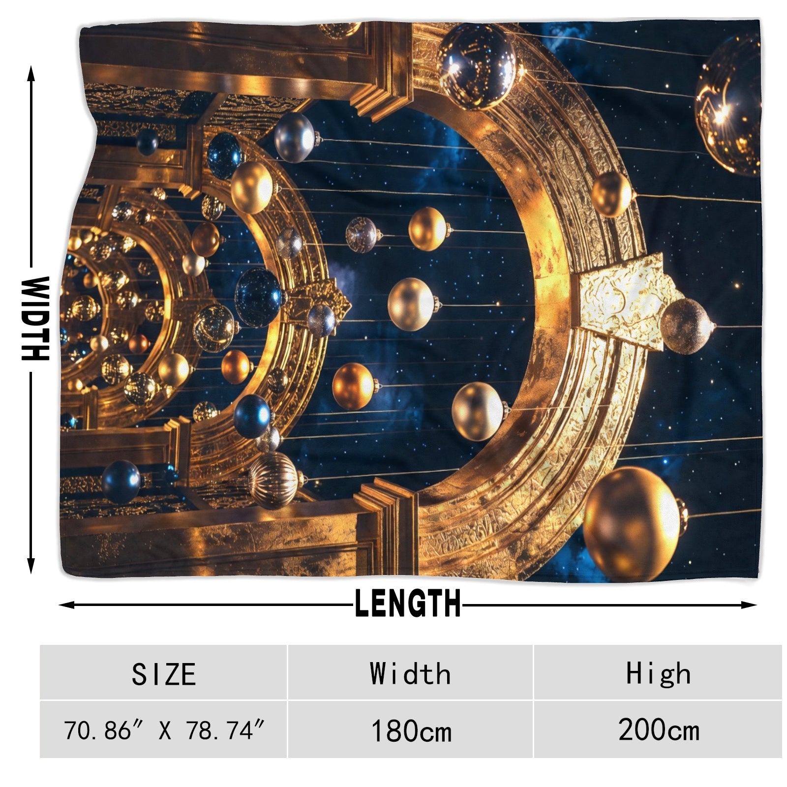 Golden Grand Hall Throw Blanket – Holiday Glam Palace Ornament Decor (Gold & Midnight Blue)