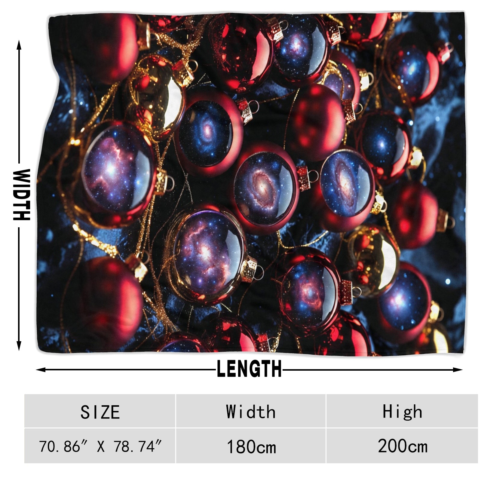 Galaxy Baubles Throw Blanket – Holiday Glam Red Ornaments + Cosmic Glow Decor