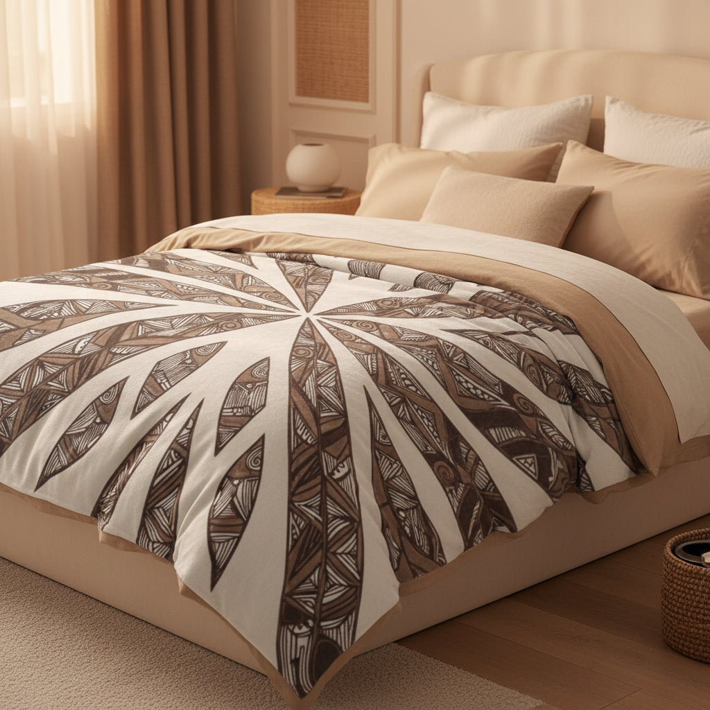 Starburst Tribal Throw Blanket – Neutral Boho Mandala Pattern + Cozy Home Decor