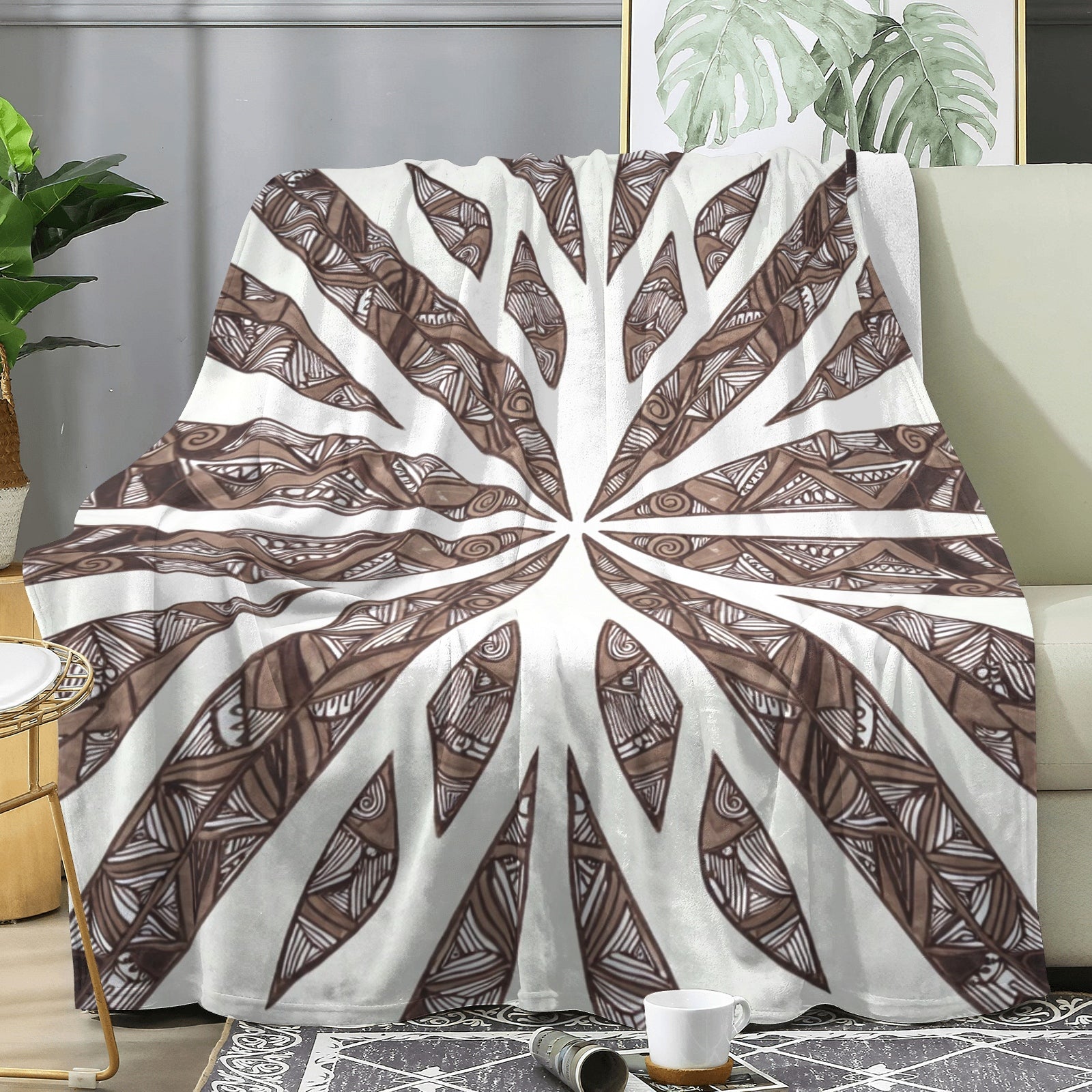 Starburst Tribal Throw Blanket – Neutral Boho Mandala Pattern + Cozy Home Decor