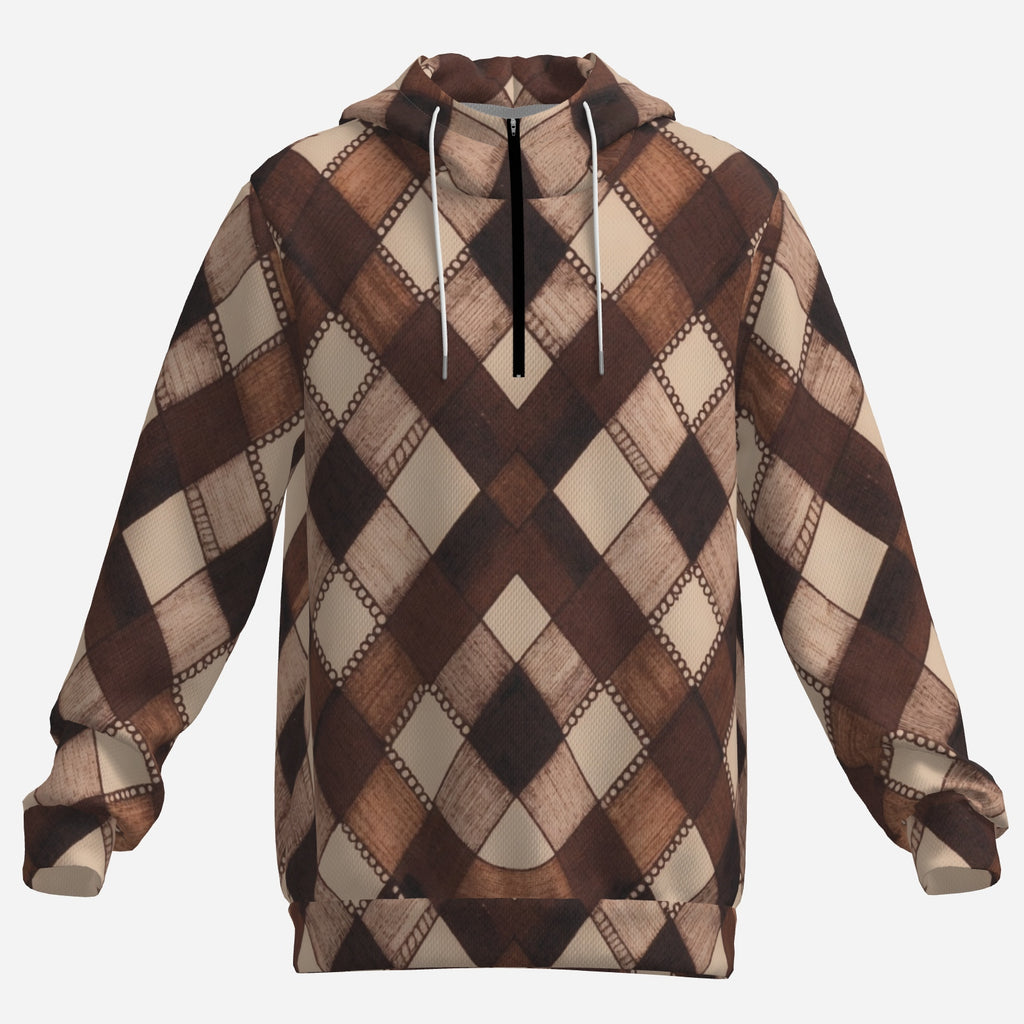 Mocha Plaid Luxe Hoodie – Warm Brown Argyle Pattern + Cozy Unisex Streetwear