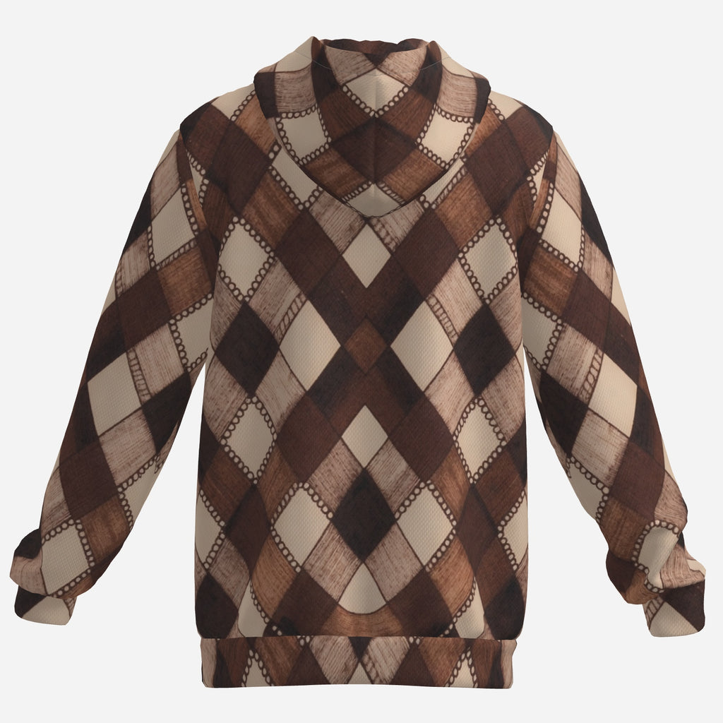 Mocha Plaid Luxe Hoodie – Warm Brown Argyle Pattern + Cozy Unisex Streetwear