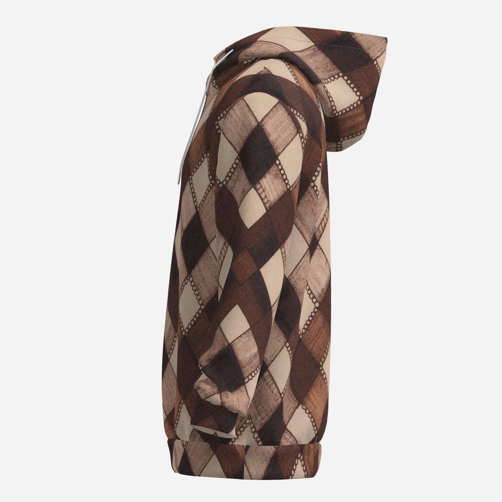 Mocha Plaid Luxe Hoodie – Warm Brown Argyle Pattern + Cozy Unisex Streetwear