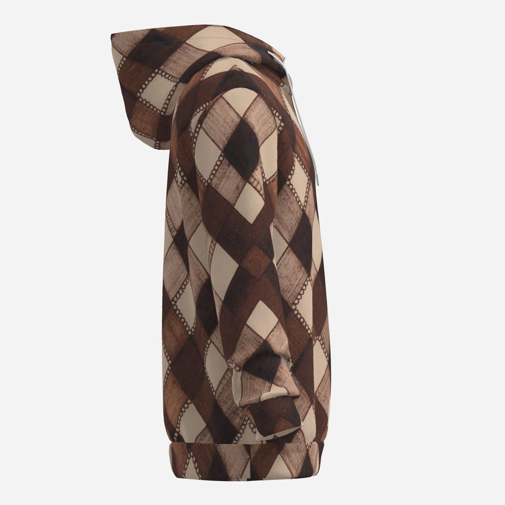 Mocha Plaid Luxe Hoodie – Warm Brown Argyle Pattern + Cozy Unisex Streetwear