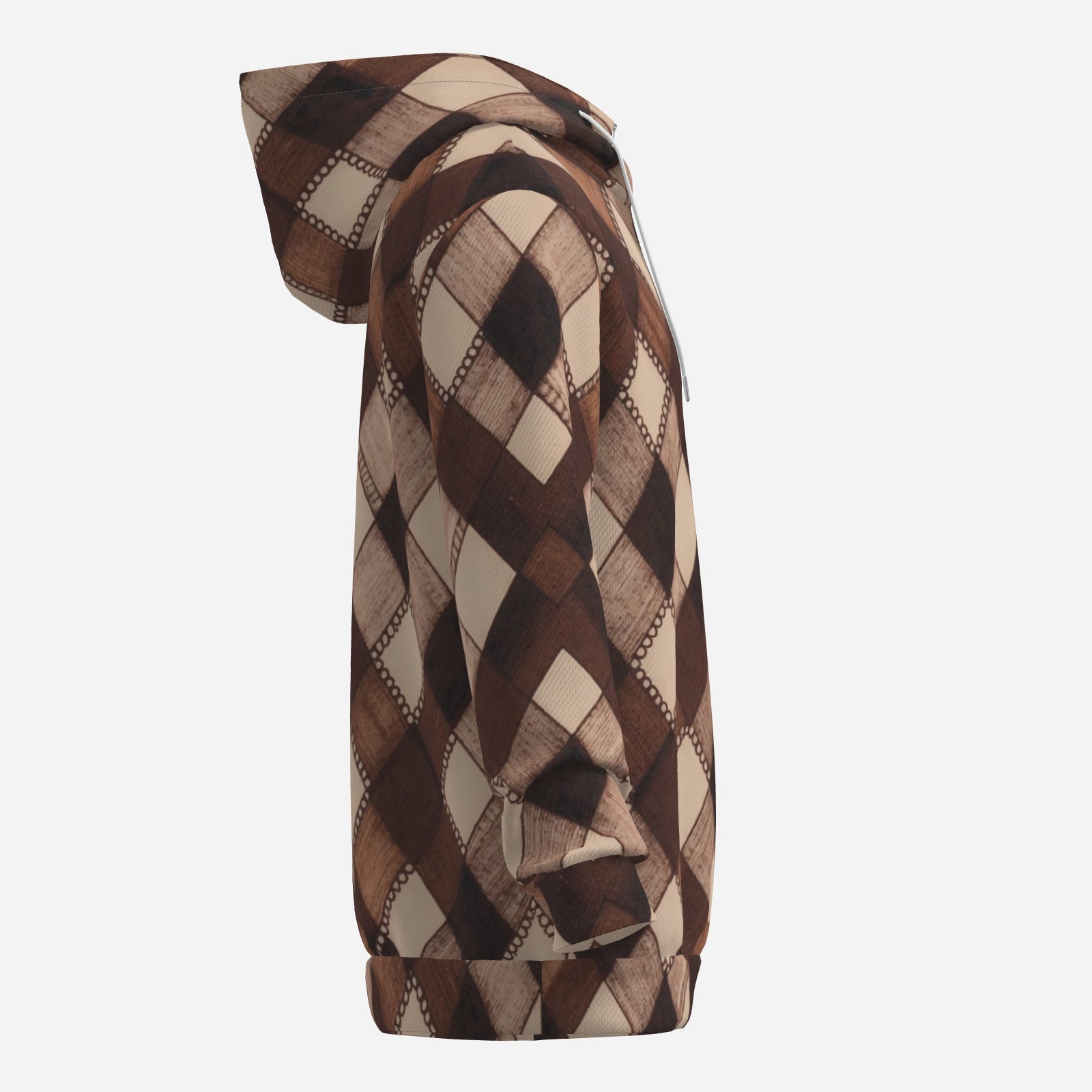 Mocha Plaid Luxe Hoodie – Warm Brown Argyle Pattern + Cozy Unisex Streetwear