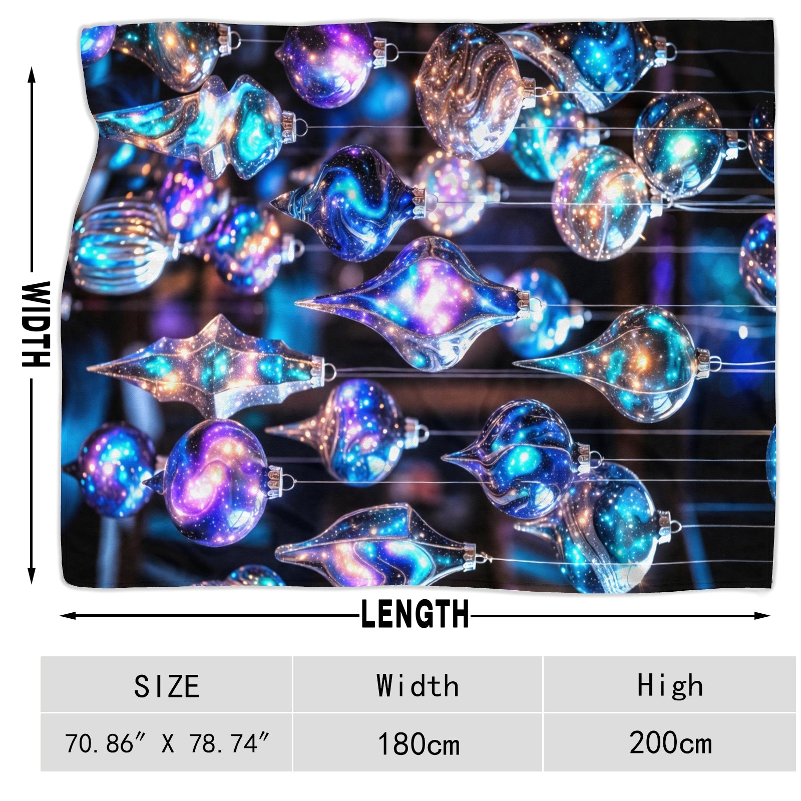 Cosmic Ornament Glow Plush Blanket – Galaxy Blue Holiday Ornaments + Cozy Winter Throw
