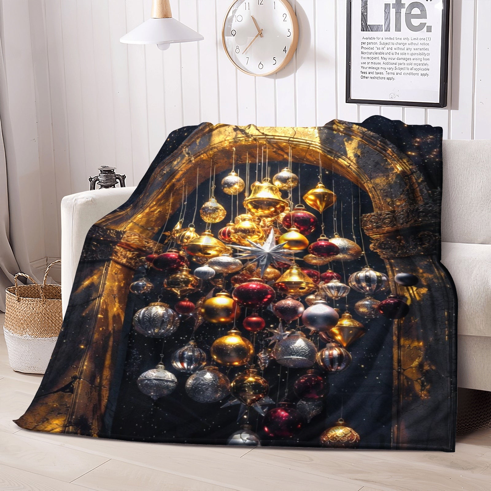 Midnight Gilded Ornaments Throw Blanket