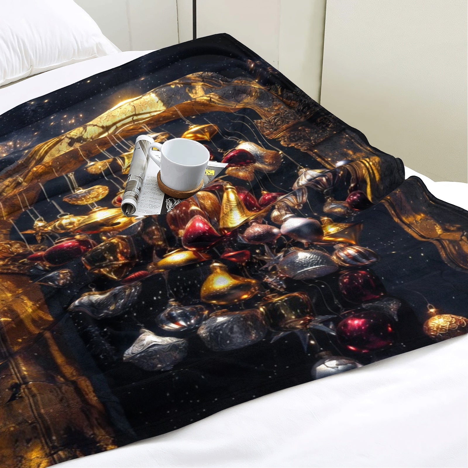 Midnight Gilded Ornaments Throw Blanket
