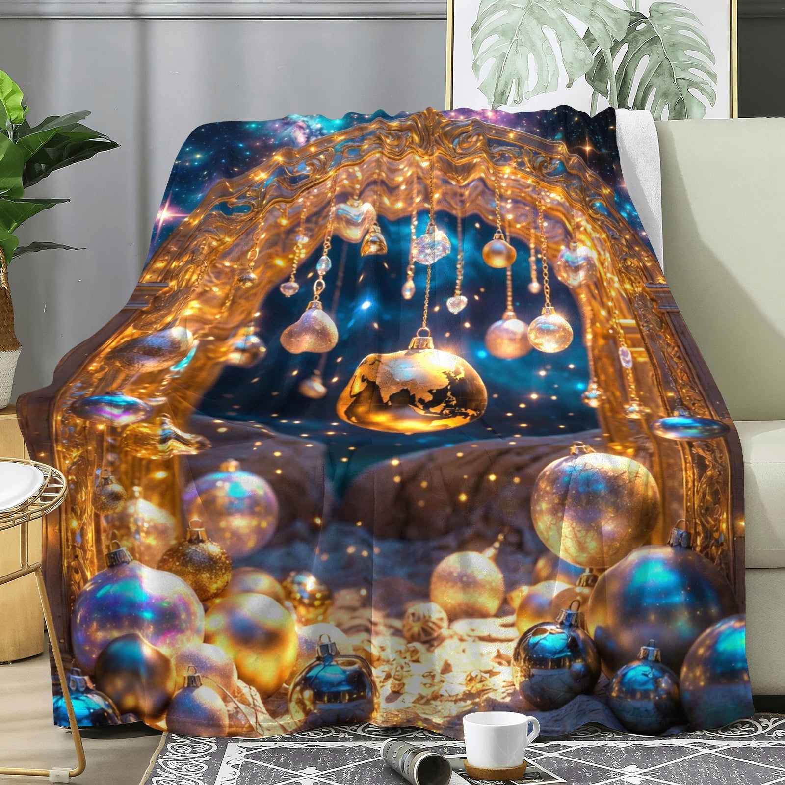 Midnight Gilded Dreamscape Throw Blanket