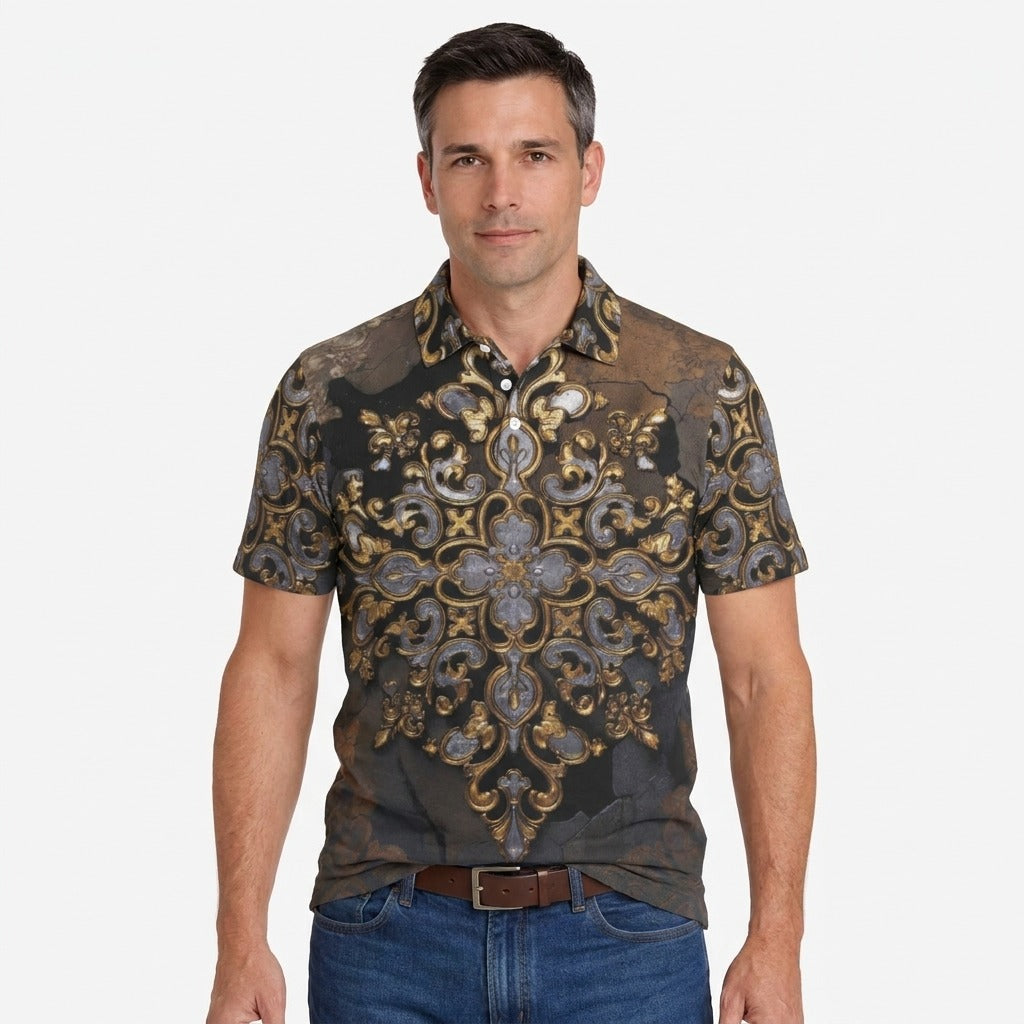 Men's Gilded Baroque Golf Polo by QuinZen Collective – view 3