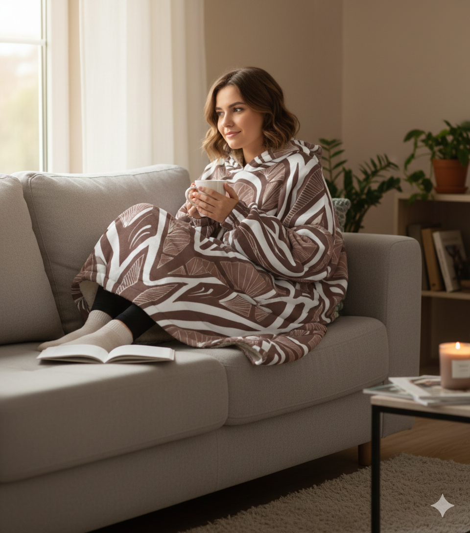 QuinZen Abstract “Cocoa” Cozy Hoodie | Women’s Oversized Hooded Sweatshirt