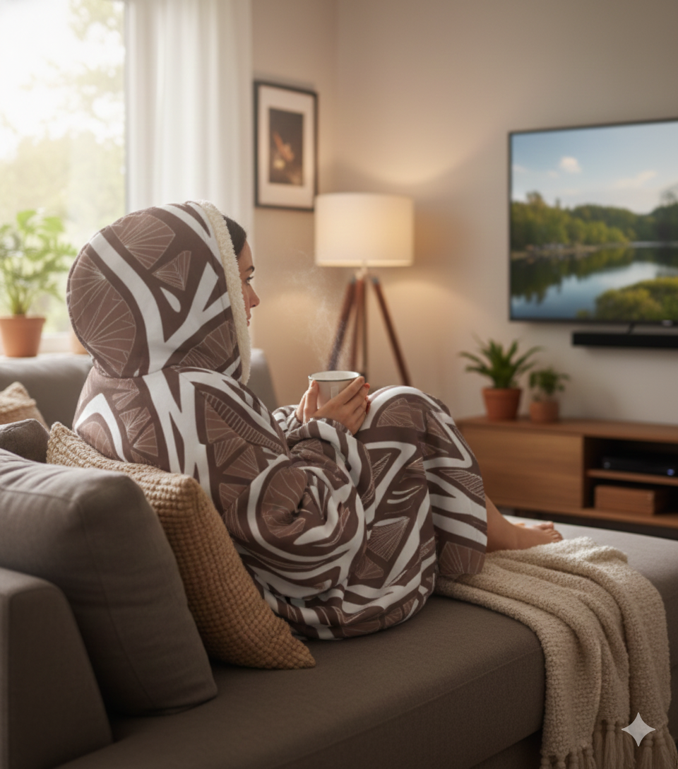 QuinZen Abstract “Cocoa” Cozy Hoodie | Women’s Oversized Hooded Sweatshirt