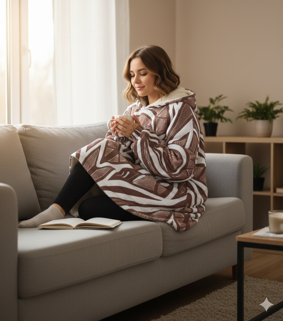 QuinZen Abstract “Cocoa” Cozy Hoodie | Women’s Oversized Hooded Sweatshirt