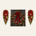 Traditional Red & Gold AI-assisted component concept: 1 wreath and 2 swags; no garland; not to scale; not finished-product photography