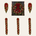 Traditional Red & Gold AI-assisted component concept: 1 wreath, 2 swags and 3 separate 5-foot garlands, 15 feet total; not to scale; not finished-product photography