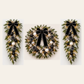 Black, White & Silver AI-assisted component concept: 1 wreath and 2 swags; no garland; not to scale; not finished-product photography