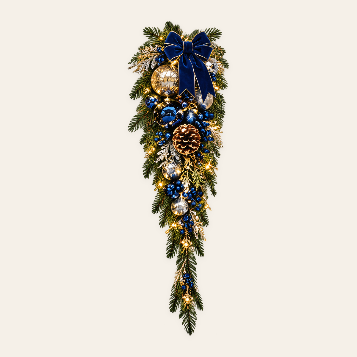 Navy Blue and Gold Signature Christmas Swag, AI-assisted made-to-order design concept; not to scale