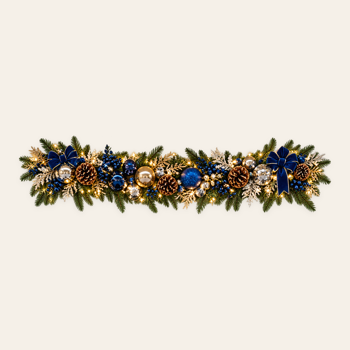 Navy Blue and Gold Signature Christmas Garland, AI-assisted made-to-order design concept; not to scale